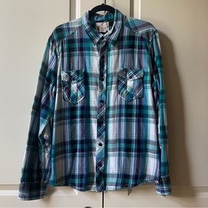 OP OCEAN PACIFIC Button Down Long Sleeve Red Plaid Shirt Size XL 46-48